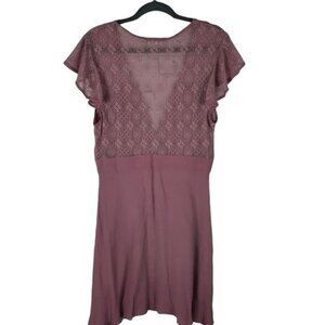 Free People Purple Short Sleeve Deep V-Neck Dress